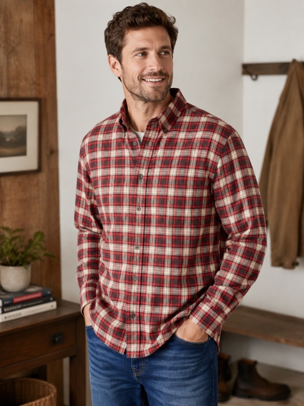 L.L.Bean Plaid Flannel Shirt Men’s Large Traditional Fit Red Cotton Button Up